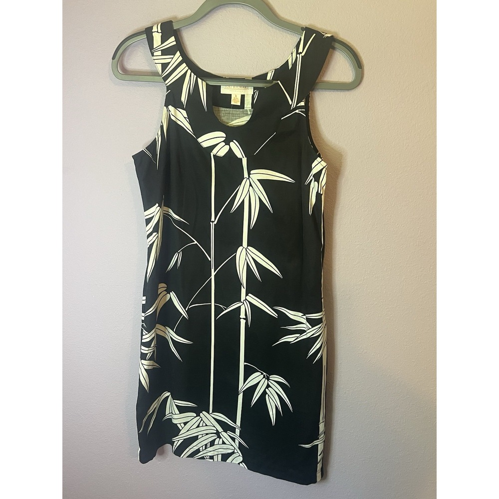 Tori‎ Richard Black White Leaf Tropical Resortwear Dress Size 8